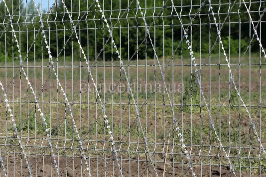 Piranha barbed mesh on a fence of welded grid